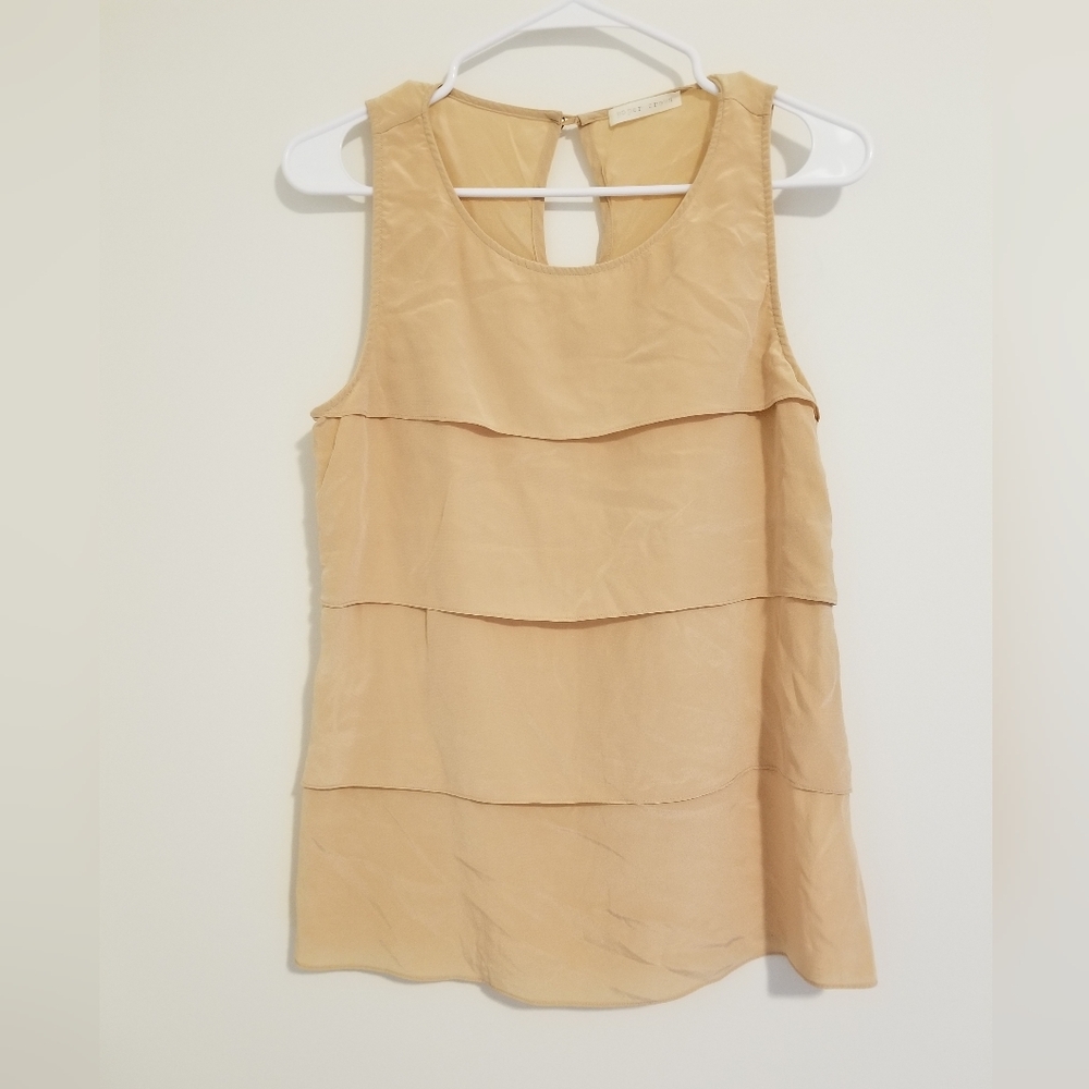 Paper Crown Peach Sleeveless Tiered Silk Top